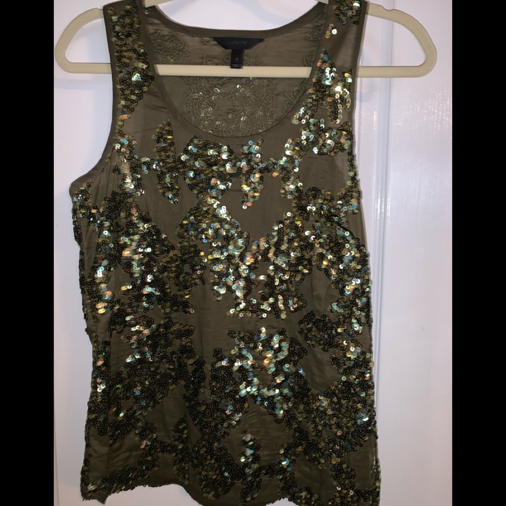 J.Crew Army Olive Green Sequined Tank Size 2